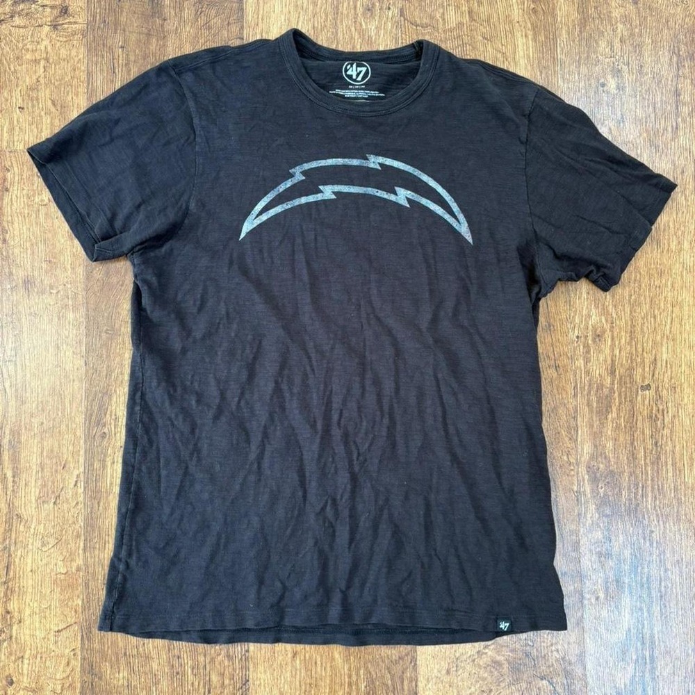 47 Brand Los Angeles Chargers NFL T-Shirt Mens Medium Black Grey Logo Tee